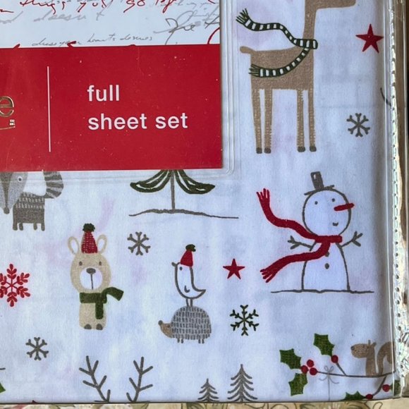Christmas Holiday Full Size Sheet Set - snowman reindeer snowflakes animals - Picture 3 of 3